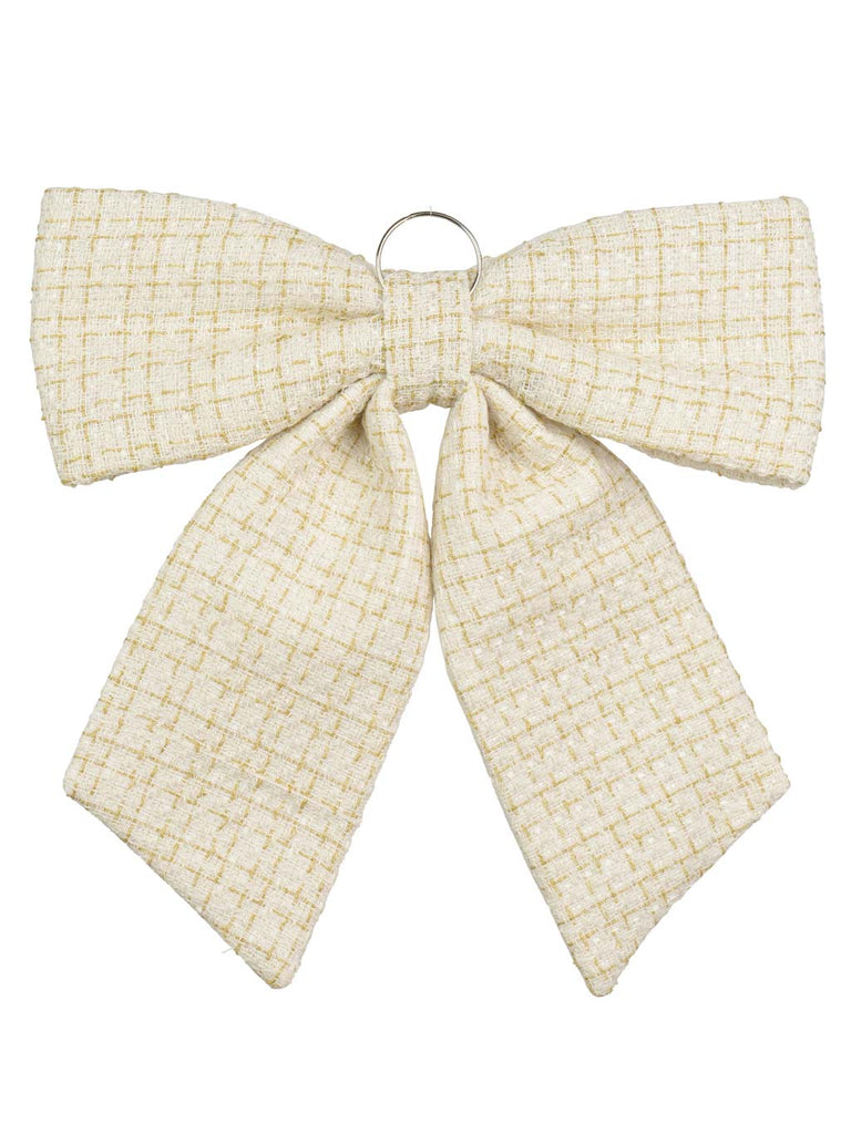 52cm Bow with Check Pattern - Wool White