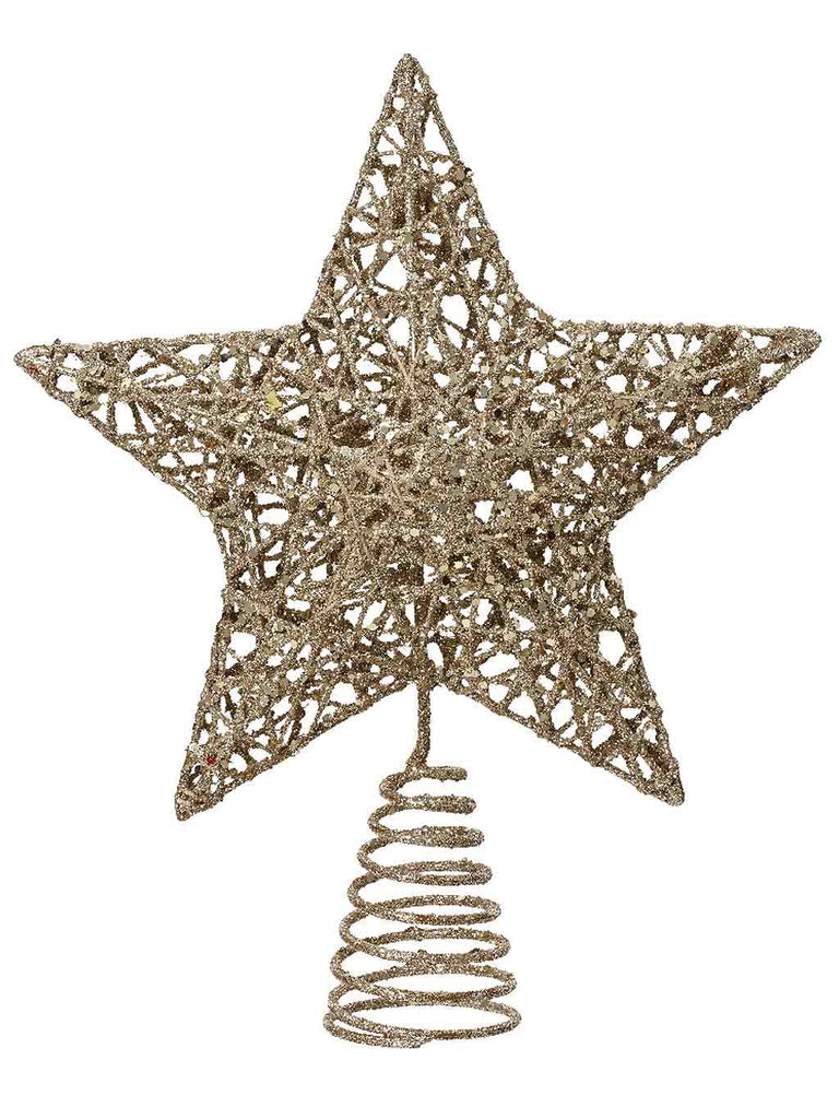 23cm Iron Star Treetopper with Glitter - Champagne Gold