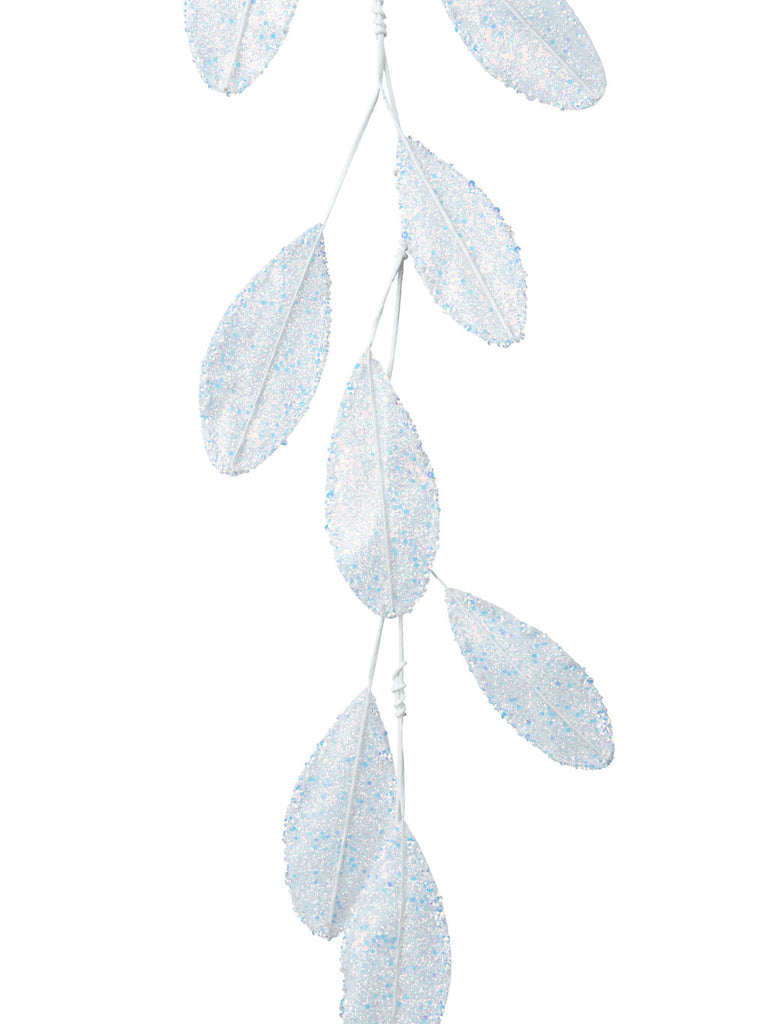 125cm Glitter Leaf Garland with Acrylic Beads - White