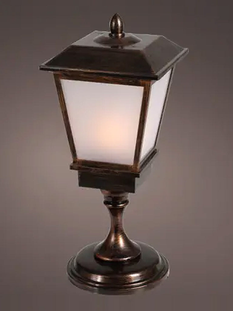 57cm Antique Brass LED Lantern with Fire Flame Effect - Outdoor