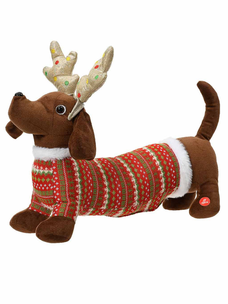 32cm Animated Dachshund Dog with Sweater - (Song "Jingle Bells Bark")