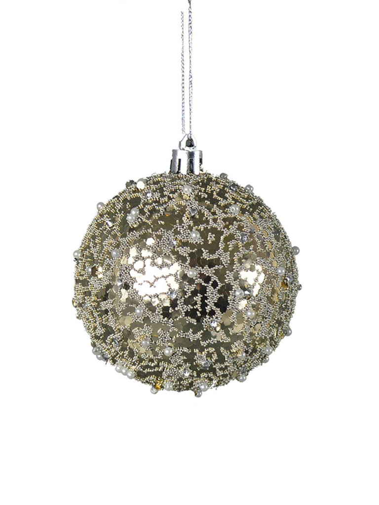 8cm Pearl Bead Sparkle Bauble - Champagne