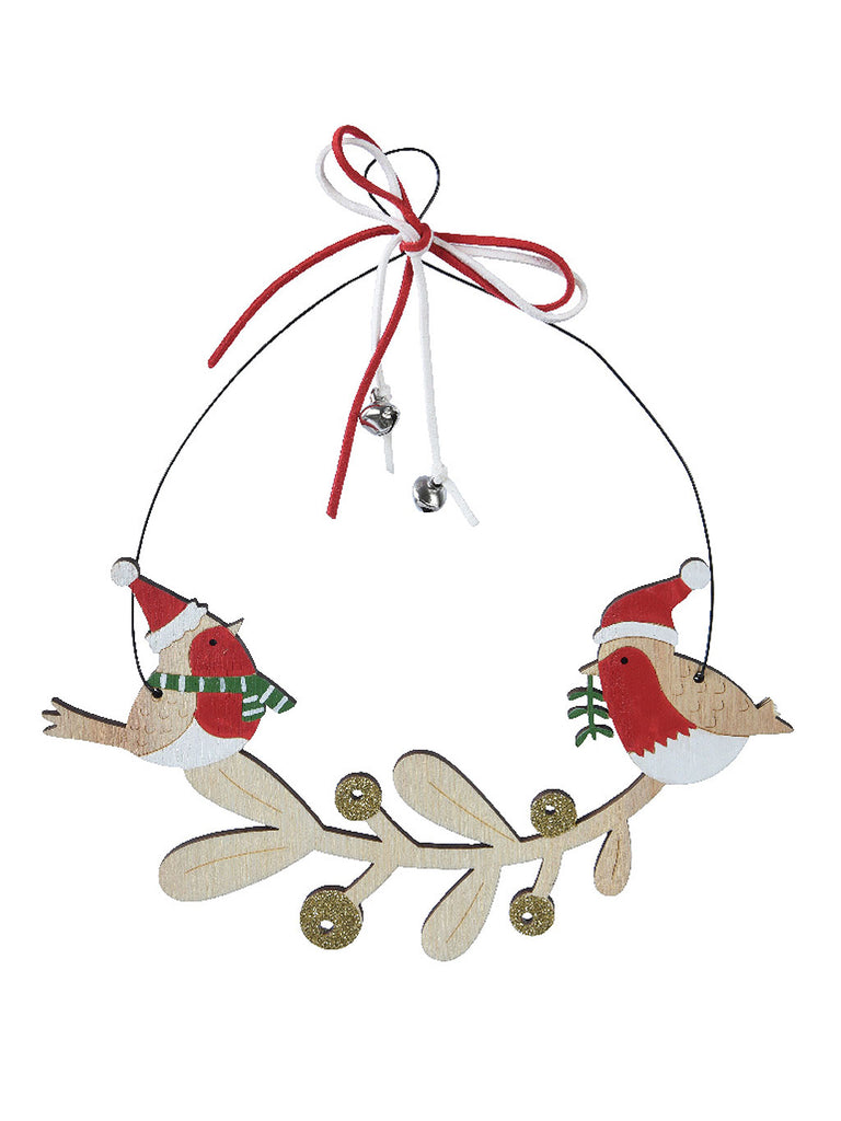 22cm Hanging Wreath Plywood with 2 Birds