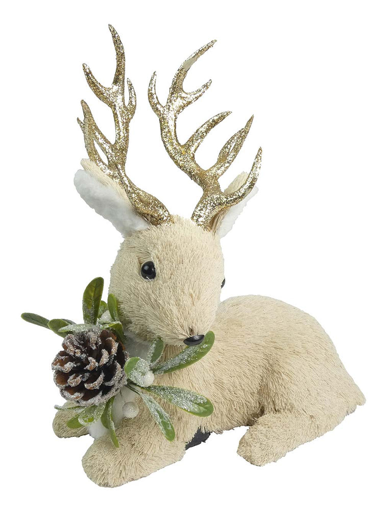 28cm Sitting Deer with Foliage