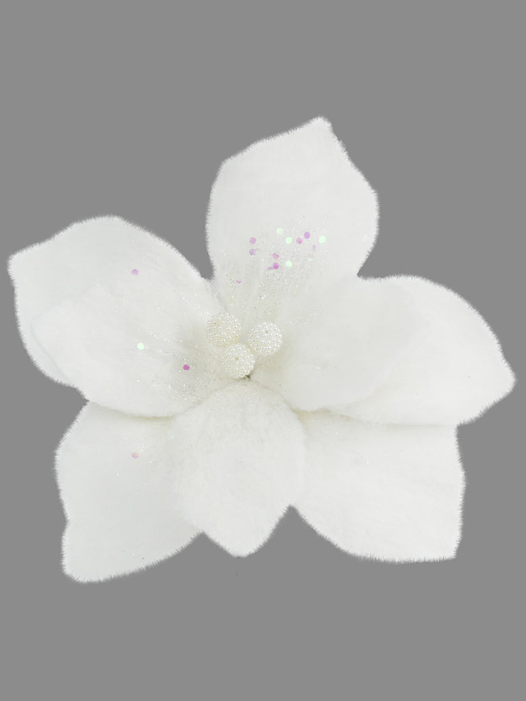 24cm Furry Flower Pick - White