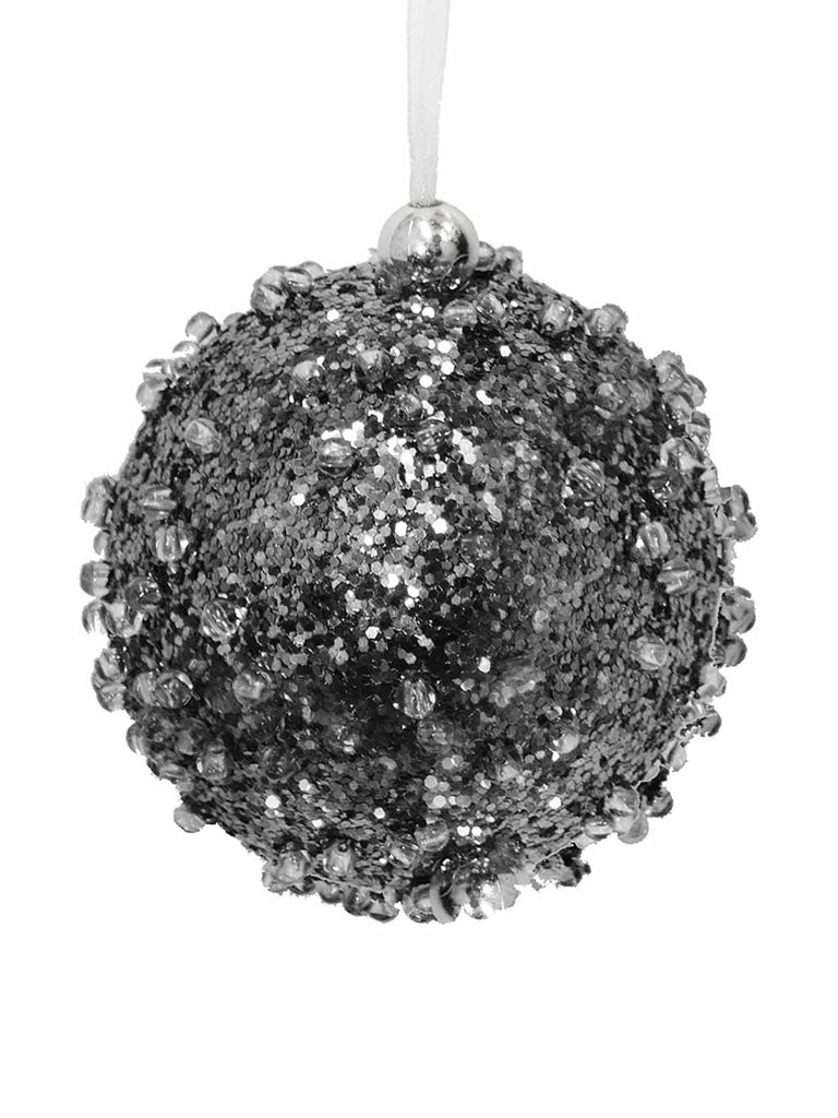 8cm Graphite Glitter Crystal Bauble