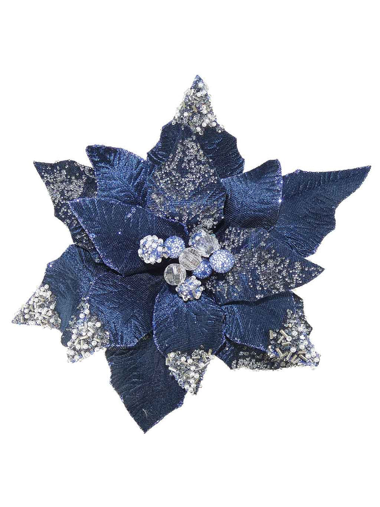 27cm Ornate Poinsettia Clip - Navy