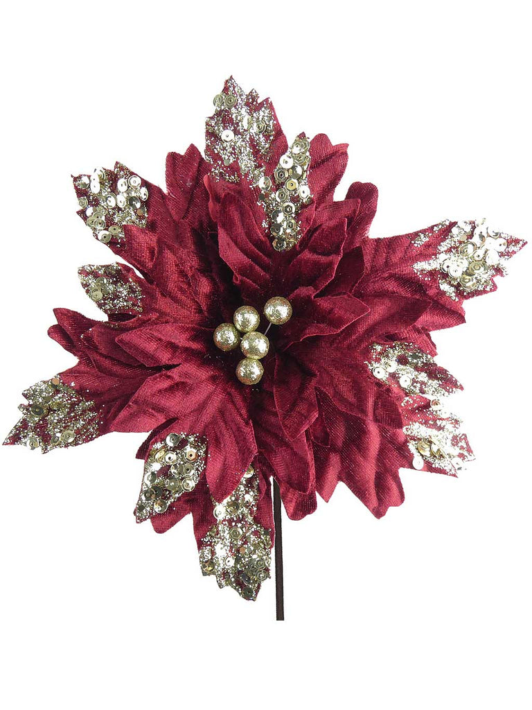 26cm Textured Velvet Poinsettia - Wine
