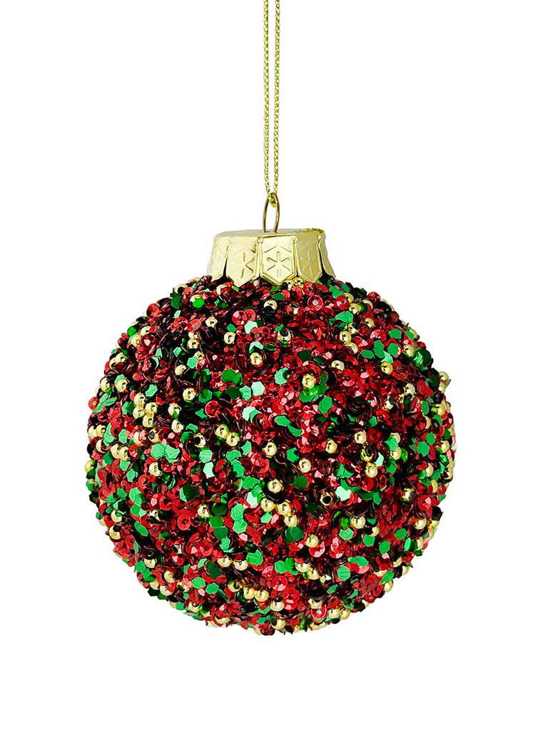 Beaded Bauble Traditional - 8cm