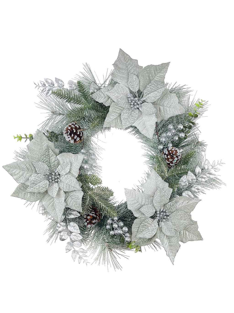 Frost Poinsettia & Fern Wreath