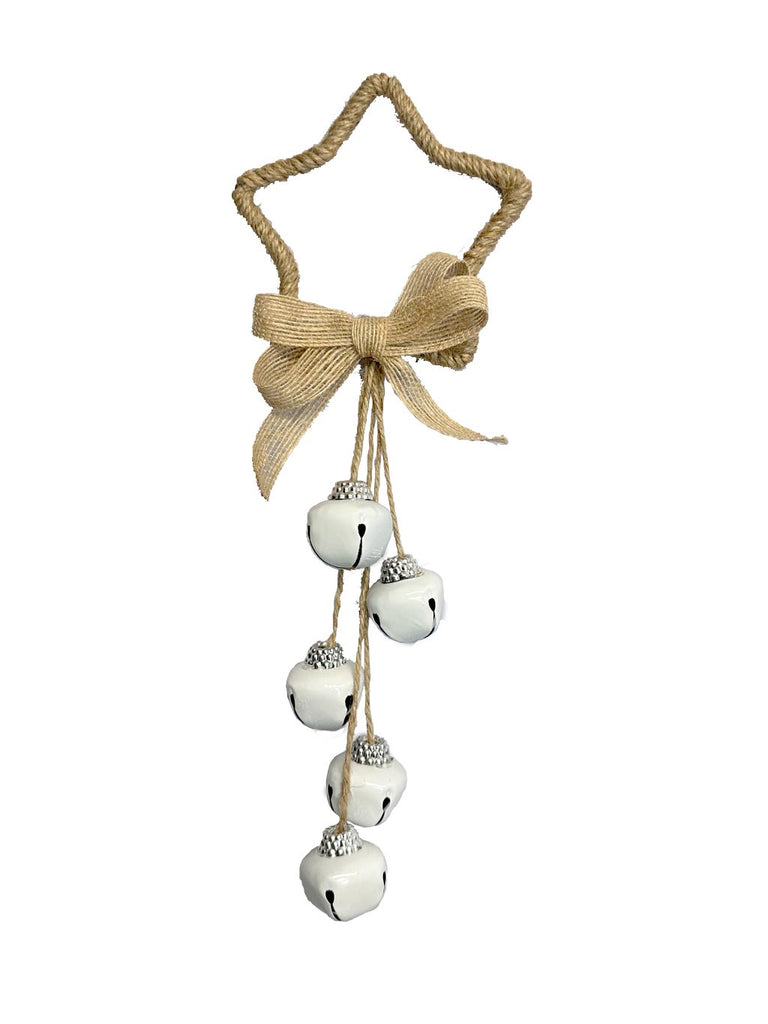 30cm Natural Star Bell Door Hanger - White