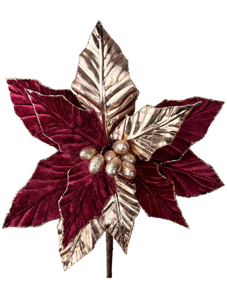 30cm Red & Gold Luxury Poinsettia Pick