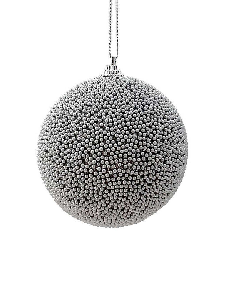 8cm Beaded Bauble Silver