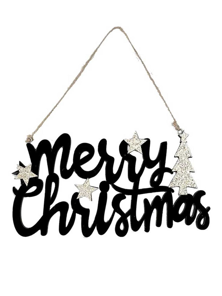 22 x 10cm Merry Christmas Wooden Hanging decoration - Black