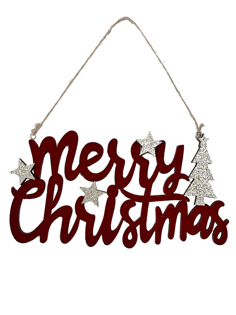22 x 10cm Merry Christmas Wooden Hanging decoration - Red