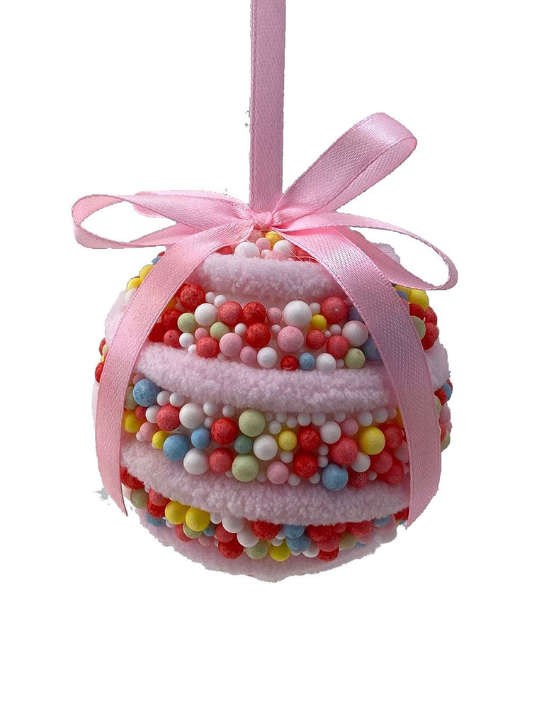 8cm Candy Cane Bauble - Pink Bow