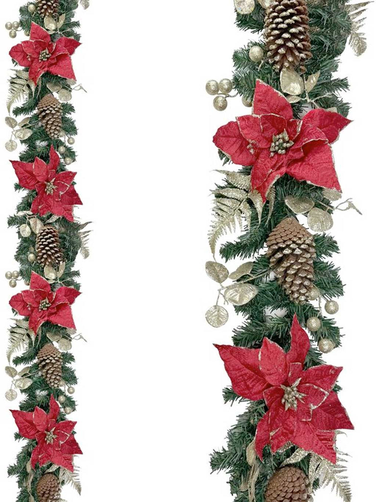 1.8M (6ft) Red Poinsettia Garland