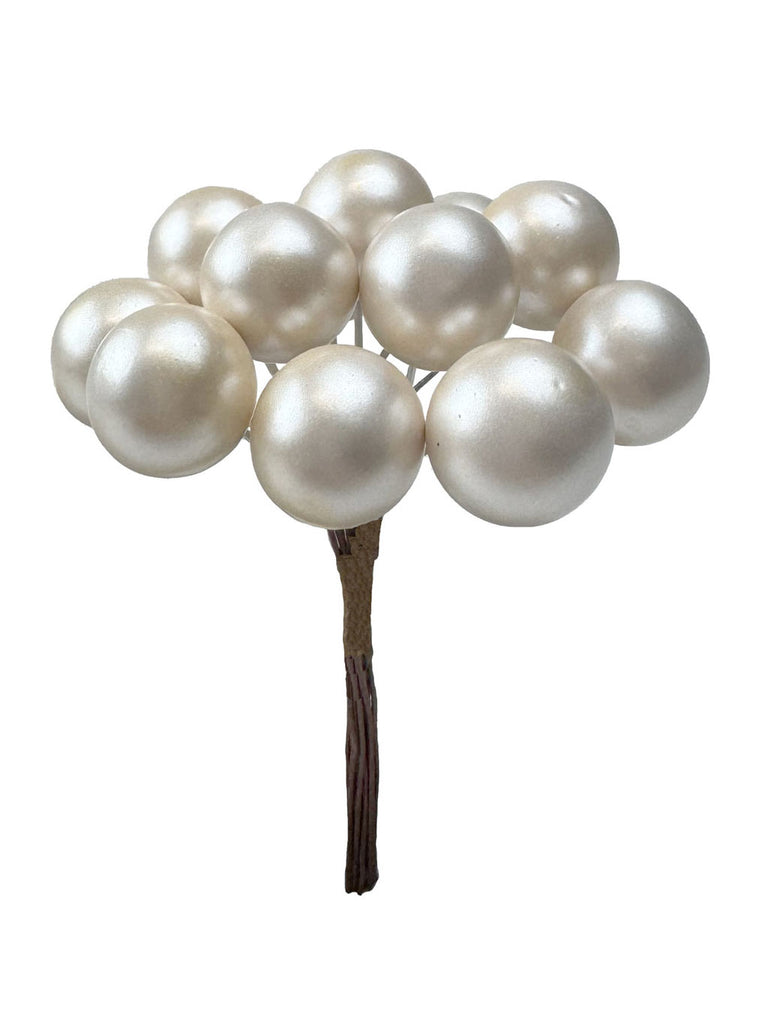 12 x 18mm Wired Berries - Pearl