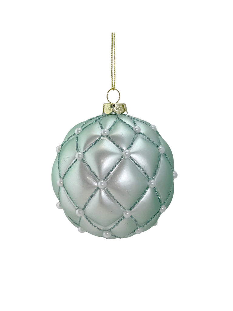 8cm 'Buttoned' Pearl Bauble - Sage Green
