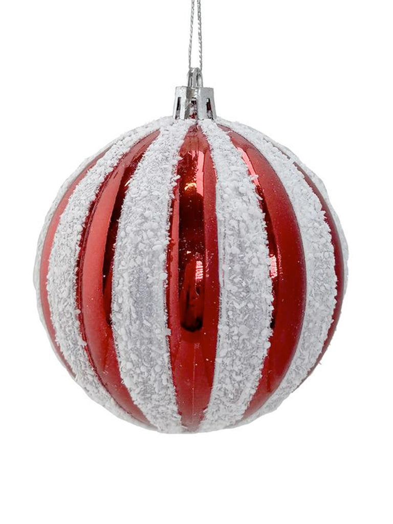 Snow Stripe Bauble - Red & White