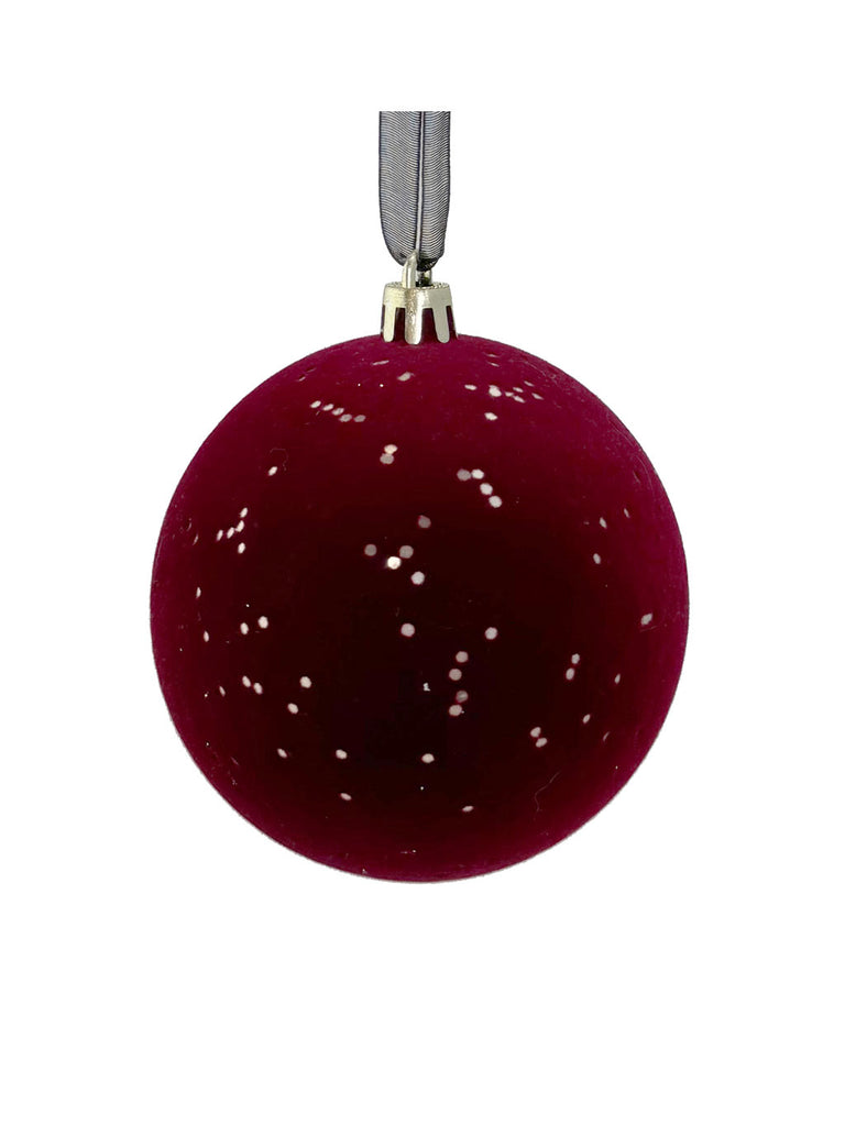 Sparkle Flock Bauble - Dark Red 8 cm