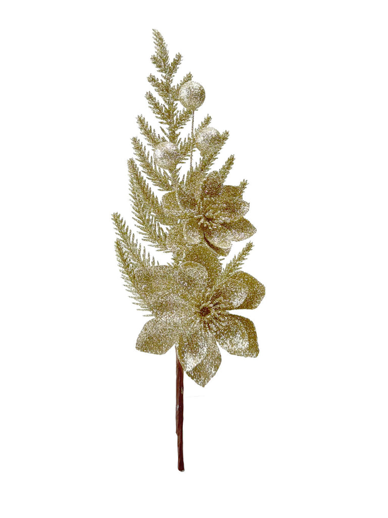 29cm Flower Fern & Berry Pick - Champagne
