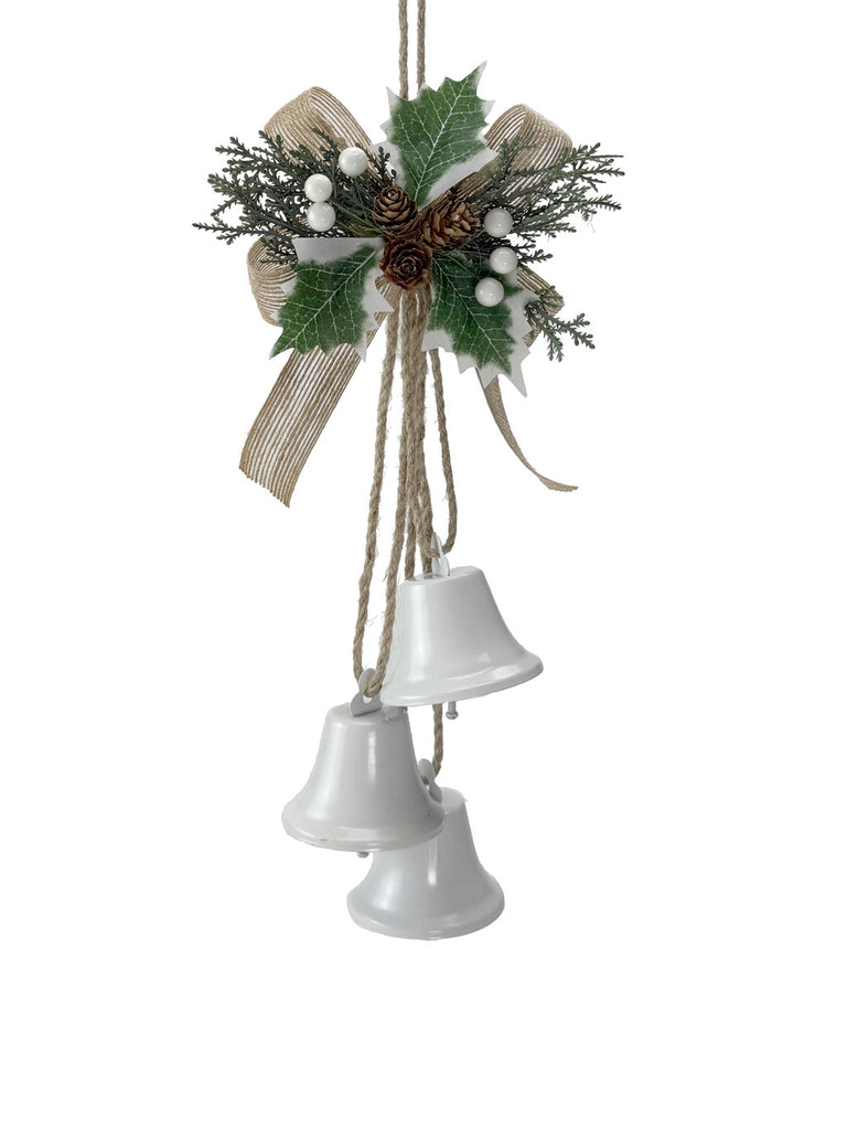 41cm White Holly Hanger with 3 Bells