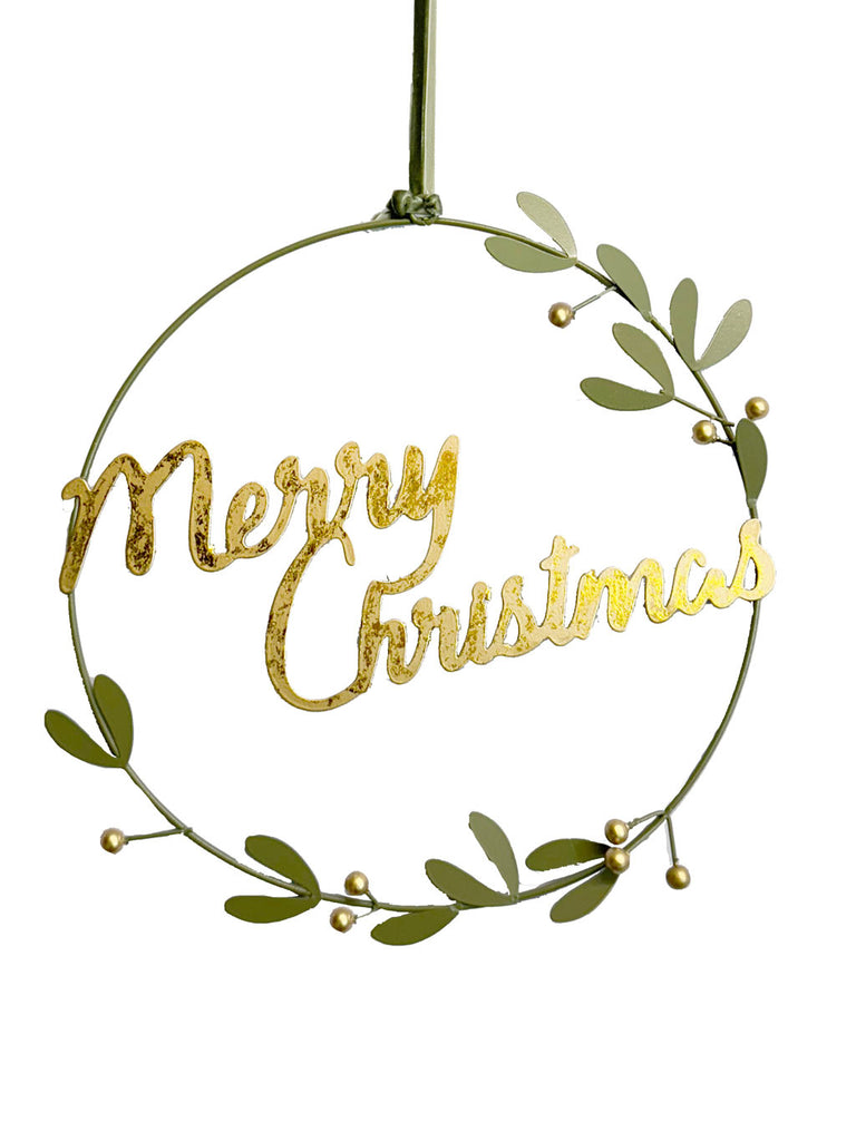 28cm Metal Merry Christmas Mistletoe Wreath