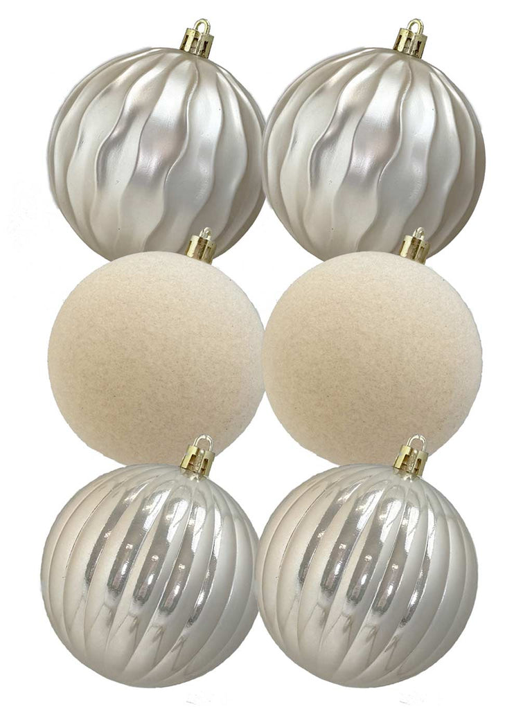 Pk 6 x 8cm Luxury Baubles - Champagne/Cream