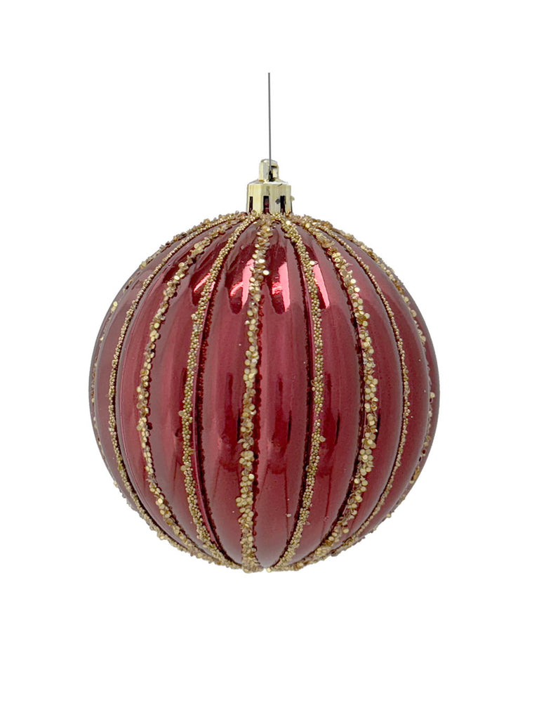 Glitter Stripe Pumpkin Bauble - Dark Red