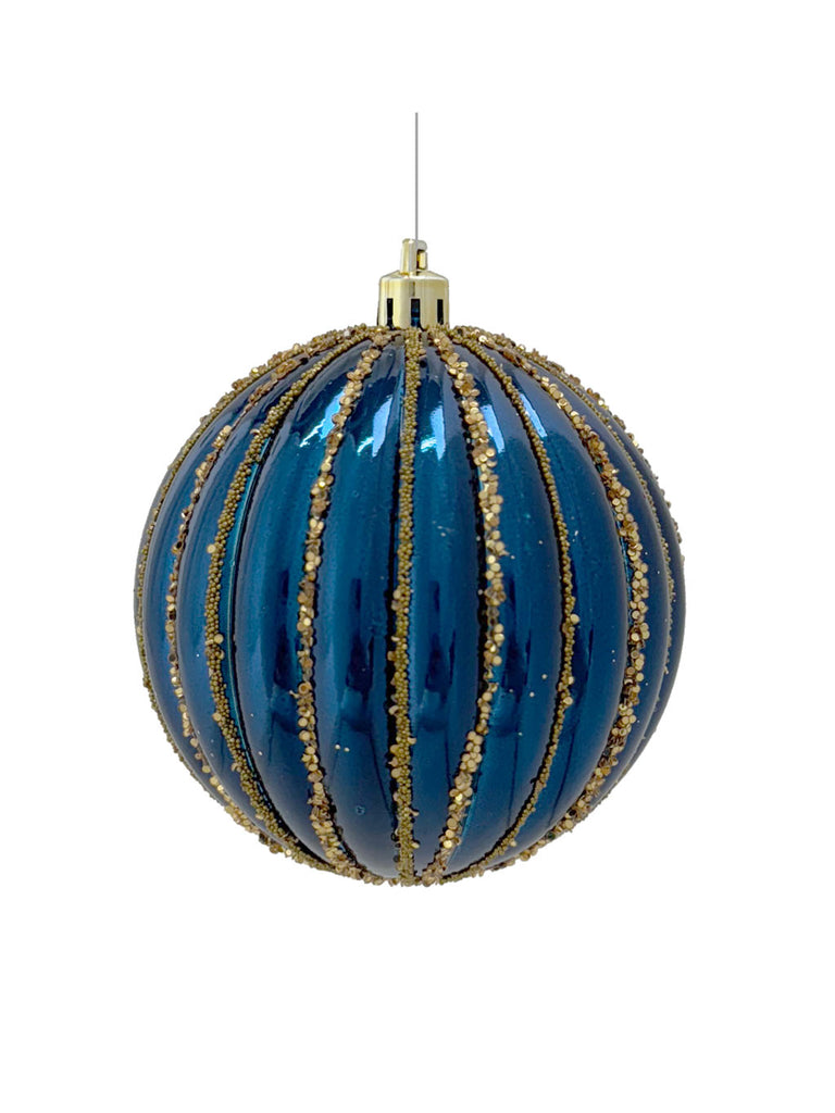 Glitter Stripe Pumpkin Bauble - Navy