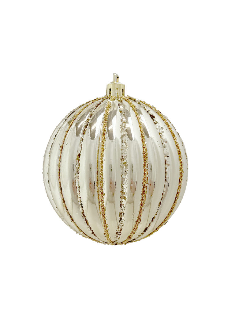 Glitter Stripe Pumpkin Bauble - Champagne