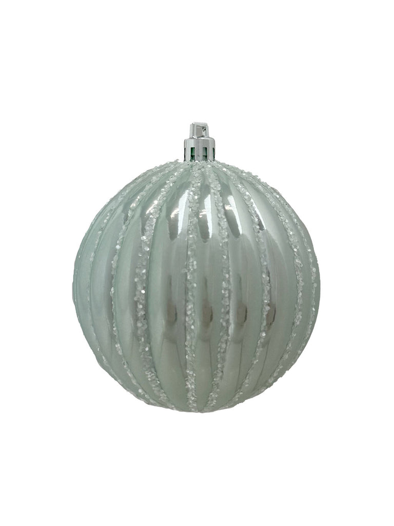 Glitter Stripe Pumpkin Bauble - Sage Green