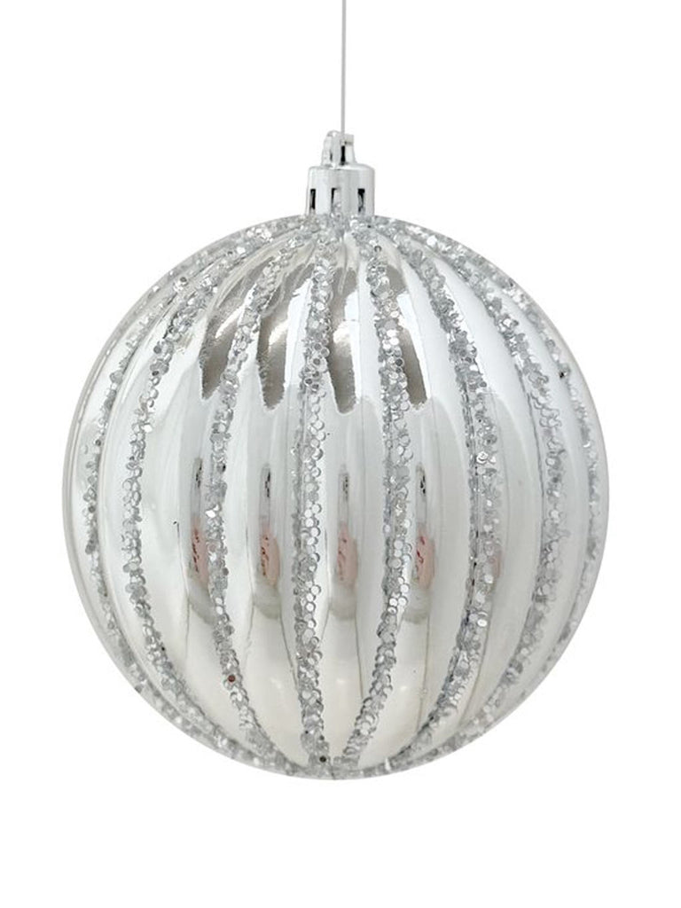 Glitter Stripe Pumpkin Bauble - Silver