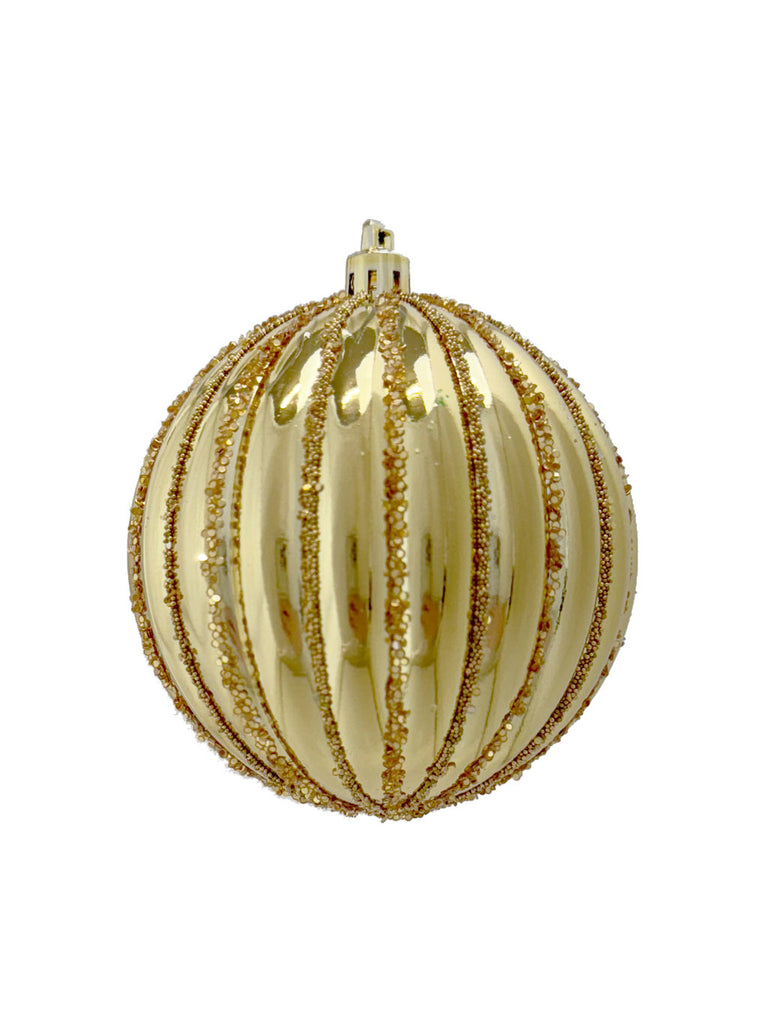 Glitter Stripe Pumpkin Bauble - Gold