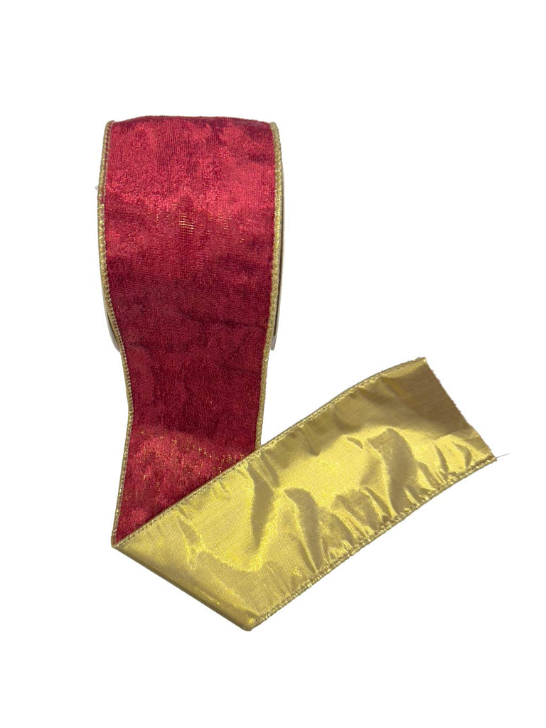 6.7cm x 2.7M Velvet Dark/Face Wired Ribbon Dark Red/Gold