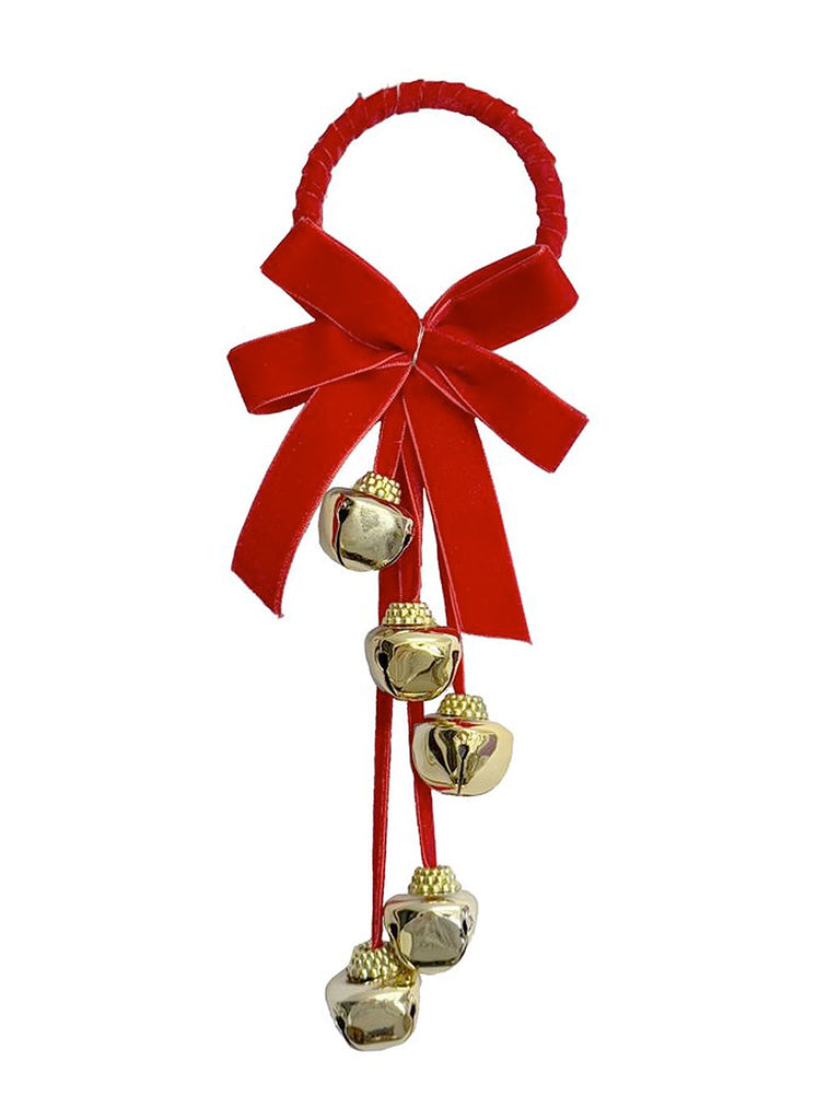 28cm Velvet Bow Bell Hanger - Red