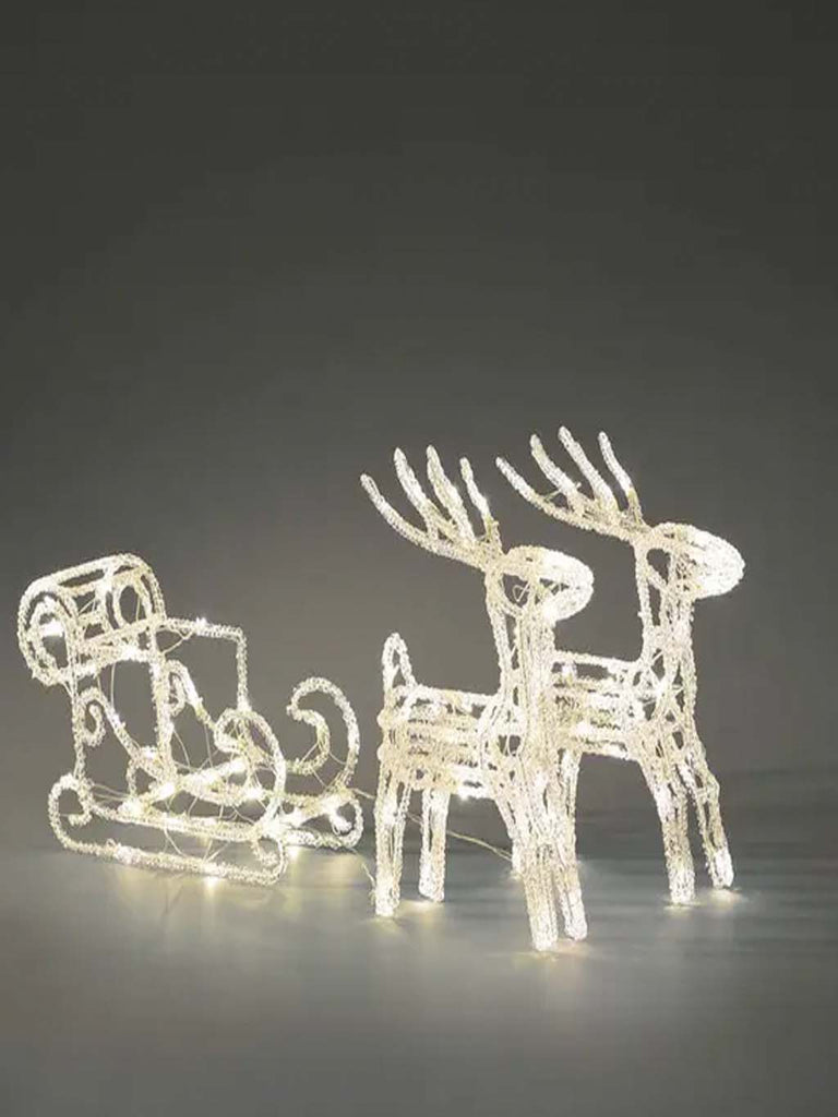 42cm Acrylic Reindeers & Sledge 96 LED - Warm White