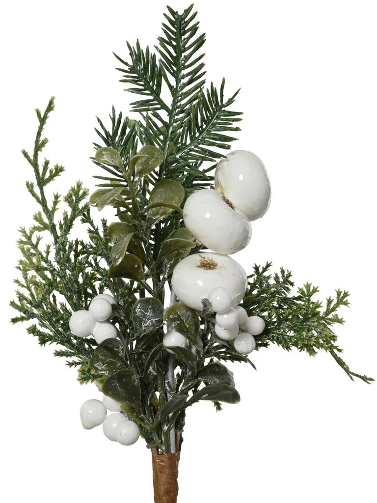 27cm Pick - Green/White Berries