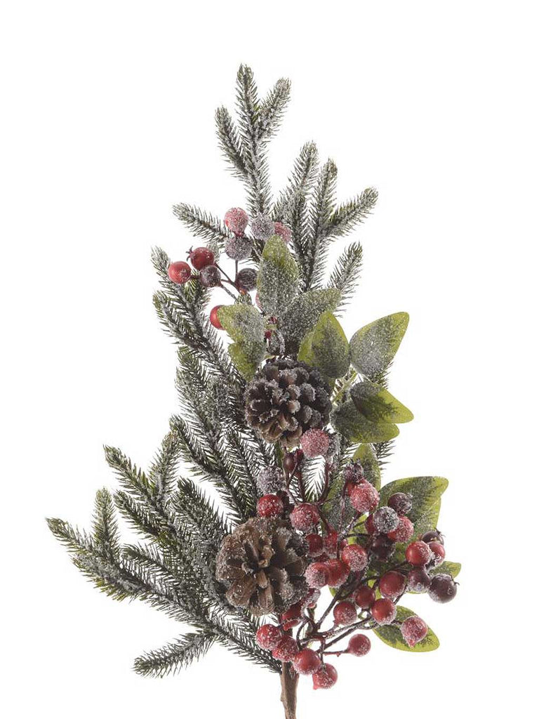50cm Decorated Spray Berries Snow With Pinecones & Glitter