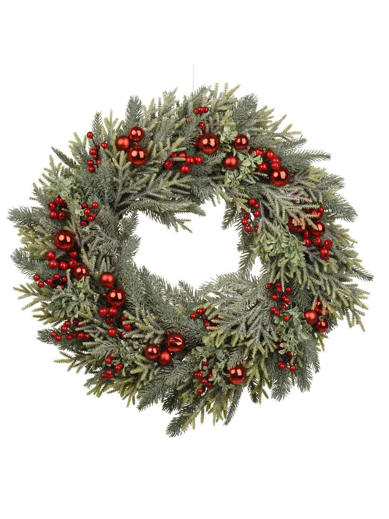 60cm Wreath with Natural Base Red Clusters