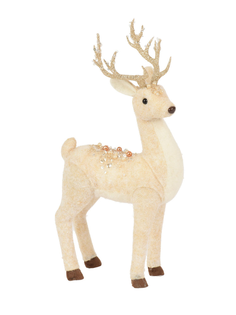 38cm Cream Felt Deer with Embellishment
