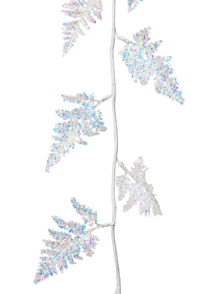 120cm Iridescent Glitter Leaf Garland - White