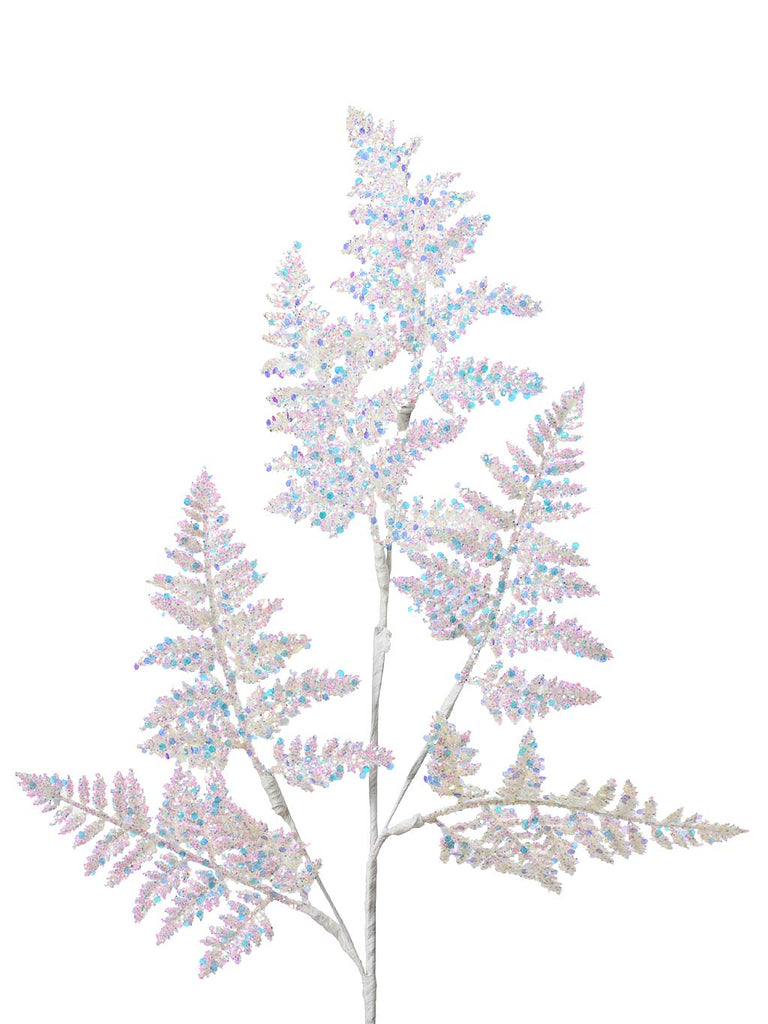 69cm Iridescent Glitter Leaf Stem - White