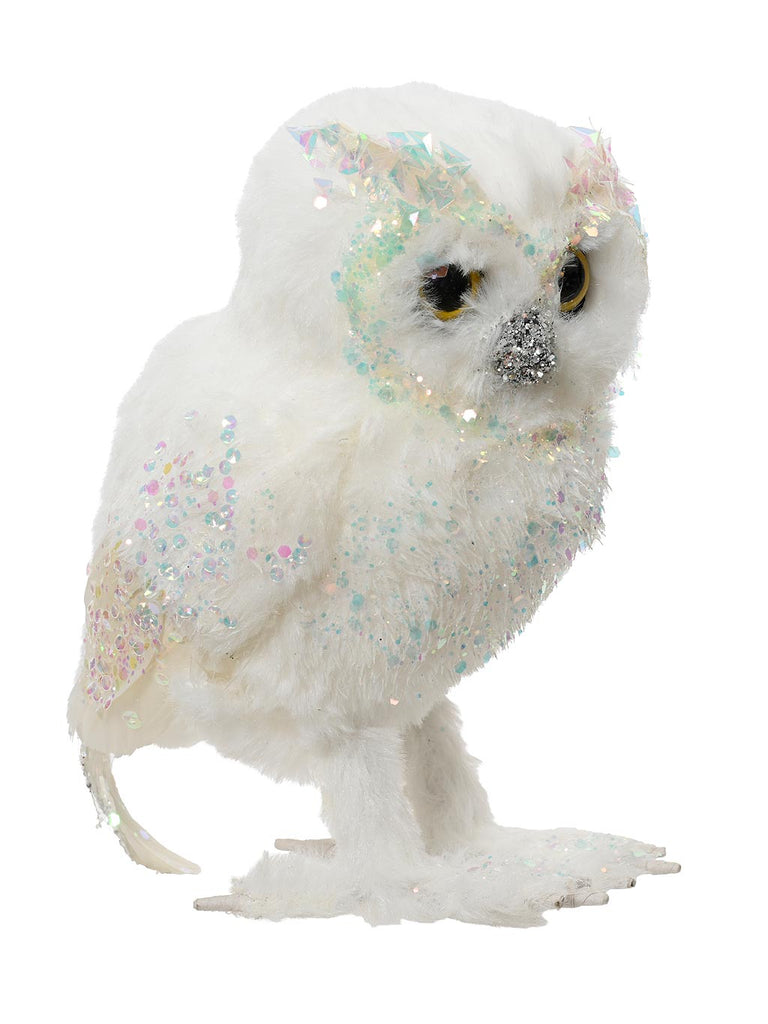 15cm Owl with Artificial Fur & Iridescent Glitter