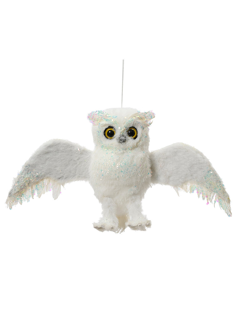 28cm Flying Owl with Artificial Fur & Iridescent Glitter