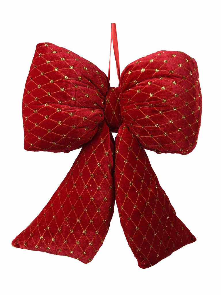 21cm Red Velvet Bow with Gold Glitter Sparkles