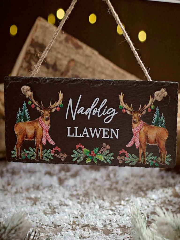 Nadolig Llawen Stag Slate Plaque