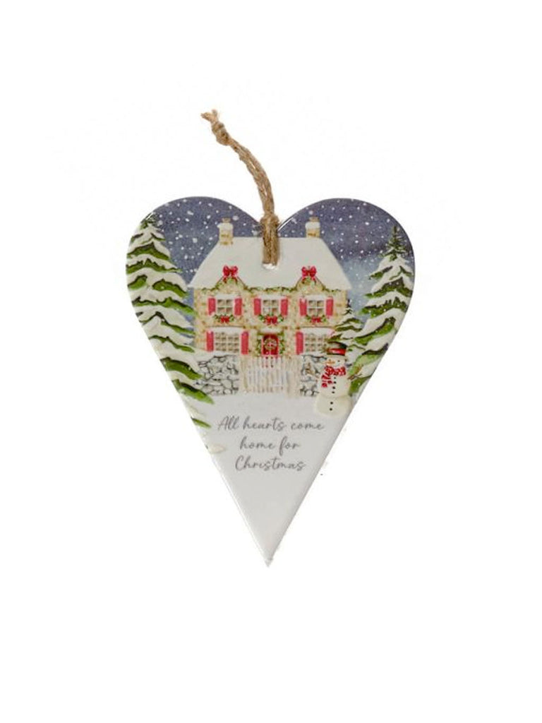 Welsh Xmas Cottage Ceramic Heart Tree Dec