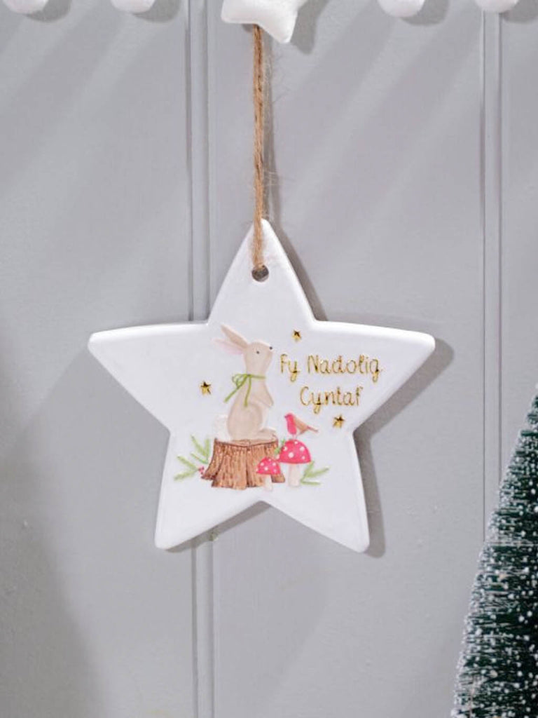 Welsh Ceramic Star Fy Nadolig Cyntaf Bunny Tree Dec